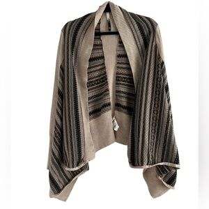 Kensie Brown Multicolor Boho Waterfall Draped Front Knit Cardigan Women Sz L EUC